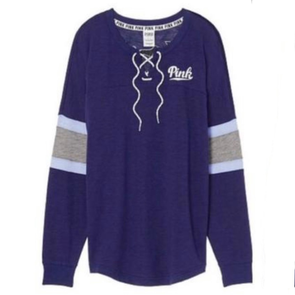 Victoria’s Secret Pink oversized purple lace up varsity crew